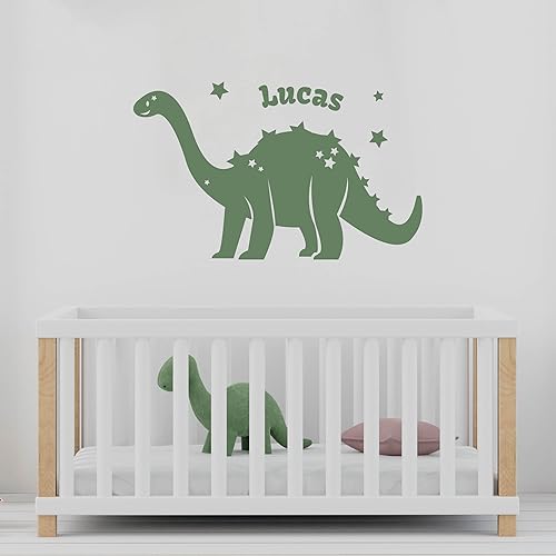 Calcomanías de pared personalizadas con nombres de dinosaurios para habitación de niños, calcomanías de dibujo de dinosaurios felices para niños