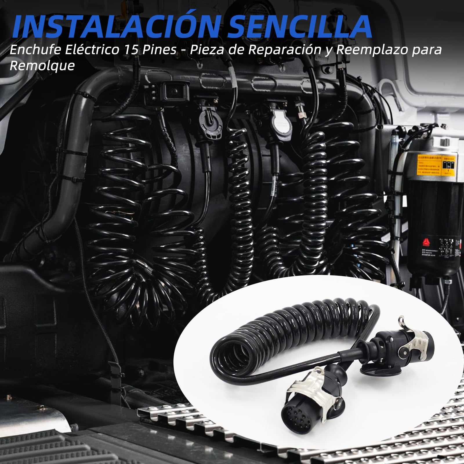 Carrete de cable de 15 pines de 24 V para remolques de camiones pesados, vehículos comerciales, semirremolques, cable adaptador específico de 15 pines