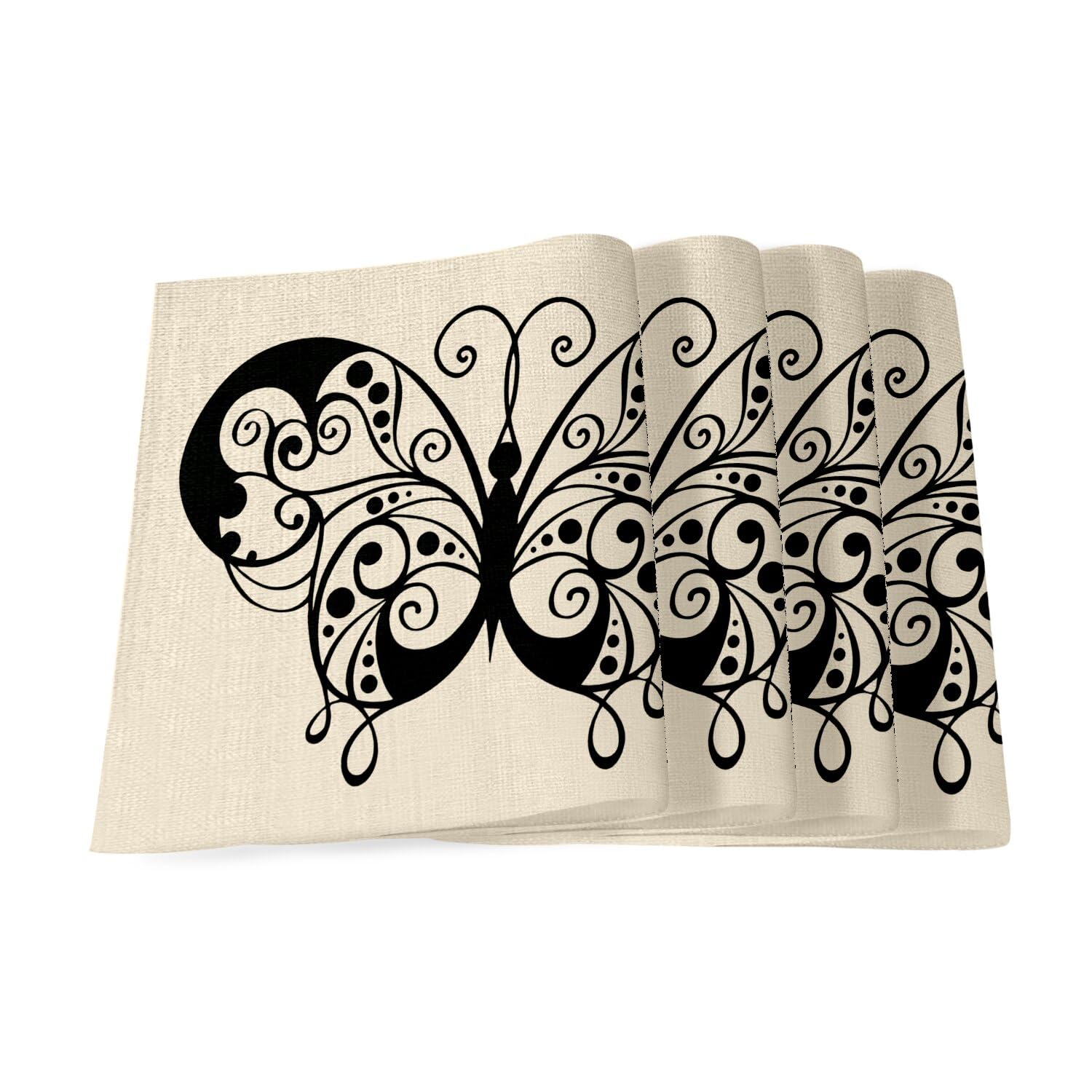 Set de table en lin premium motif papillon noir grand format pour reception elegante