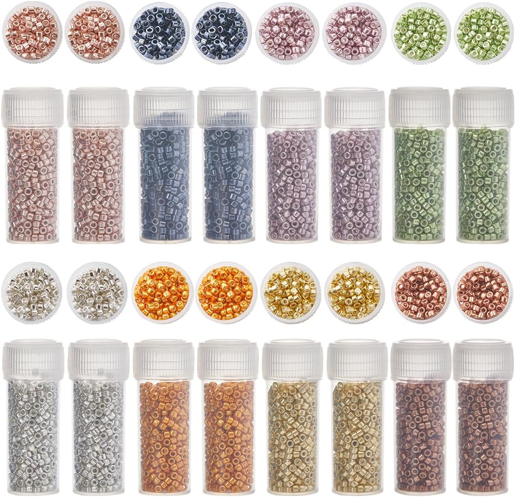 SUNNYCLUE 80G Cylinder Glass Seed Beads 2mm Glass Seed Bead Bulk Colorful Cylinder Round Metallic Spacers for Jewelry Making Earrings Bracelet Necklace Supplies Women