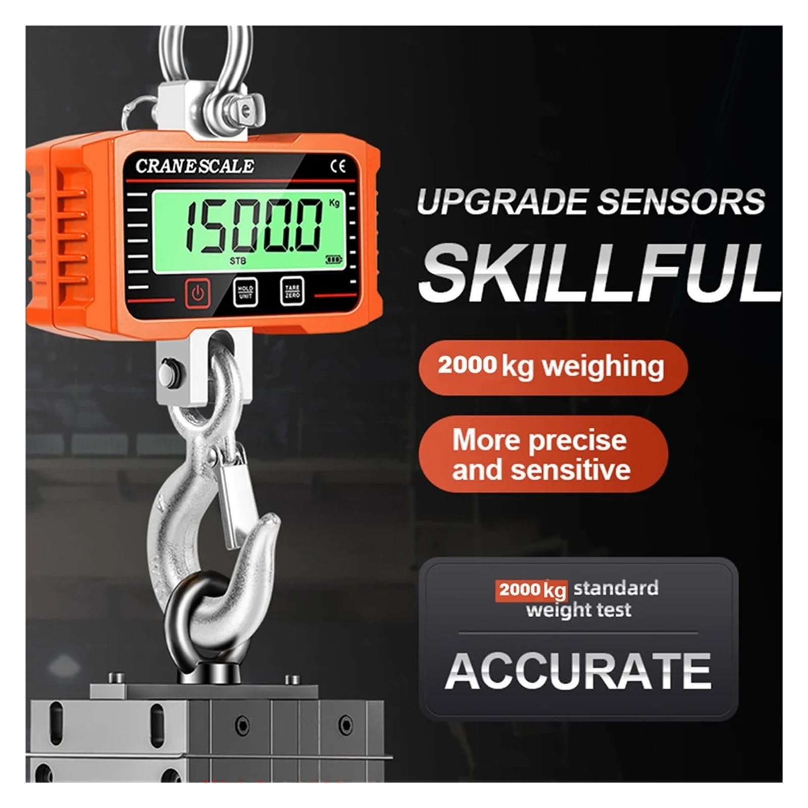 Báscula de grúa Digital LCD de 2000KG, balanza de pesaje de bloqueo de gancho de aleación de alta resistencia Industrial de alta carga N/Lb/Kg para granja de garaje