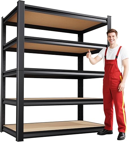 Miniatura 13 de Estantes de almacenamiento de 182,9 cm*150,0 cm, Estantes de garaje de 5 niveles con capacidad de carga de 1587,5 kg, Estantes de metal ajustables