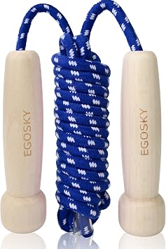 Jump Rope for Women Men Kids, EGOSKY Adjustable Wooden Handle Skipping Rope for Adult Boys Girls Fitness Exercise Outdoor Activity Blue