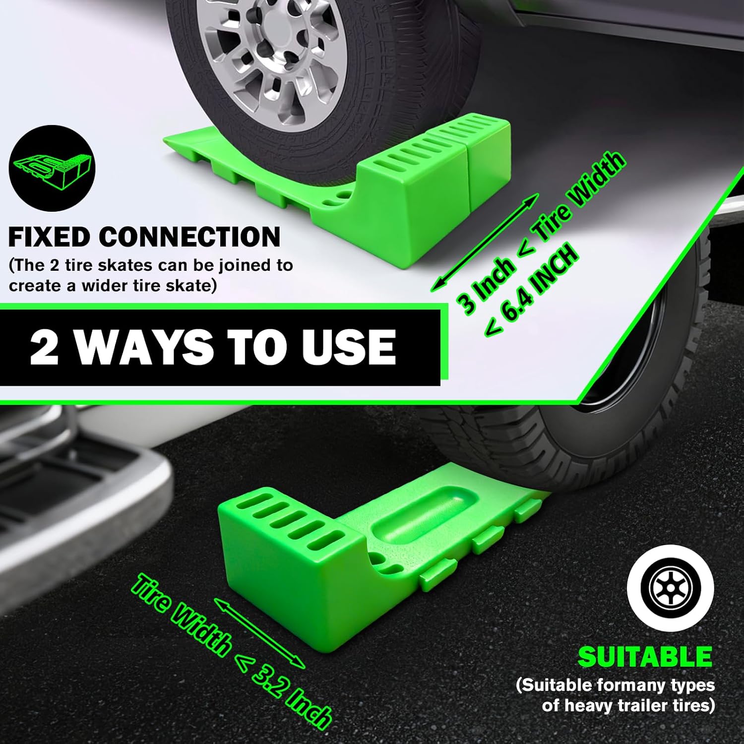 YATOINTO 4 Pack Tire Skates with Interlocking & Expandable Design - Heavy Duty Tow Truck Accessories for Car Haulers, Flat Beds, Wreckers, and Rollback Carriers