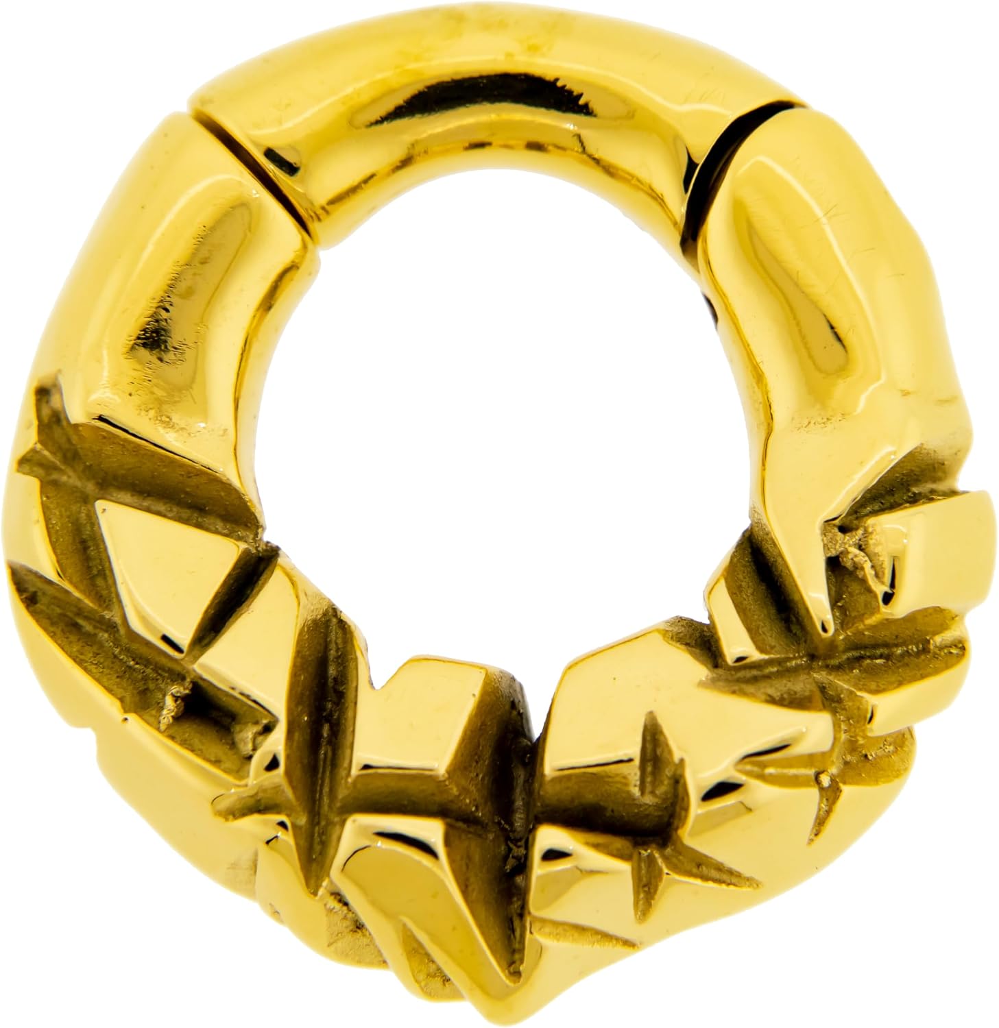 6GA 316L Stainless Steel Crinkled Texture Design Hinged Clicker Ring for Stretched Piercings