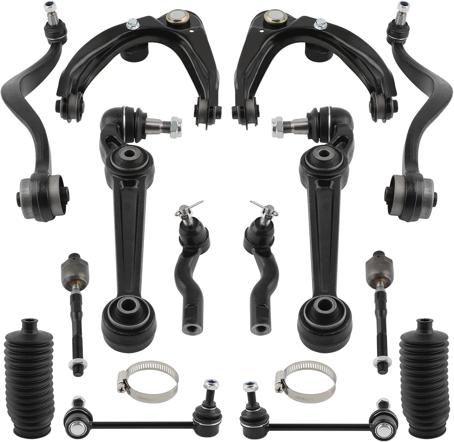 maxpeedingrods 14pc front suspension kit for 2007-2009 ford fusion lincoln mkz mercury milan, 2010 fusion sport, lower upper control arms w/ball joints sway bar end links tie rod ends boots
