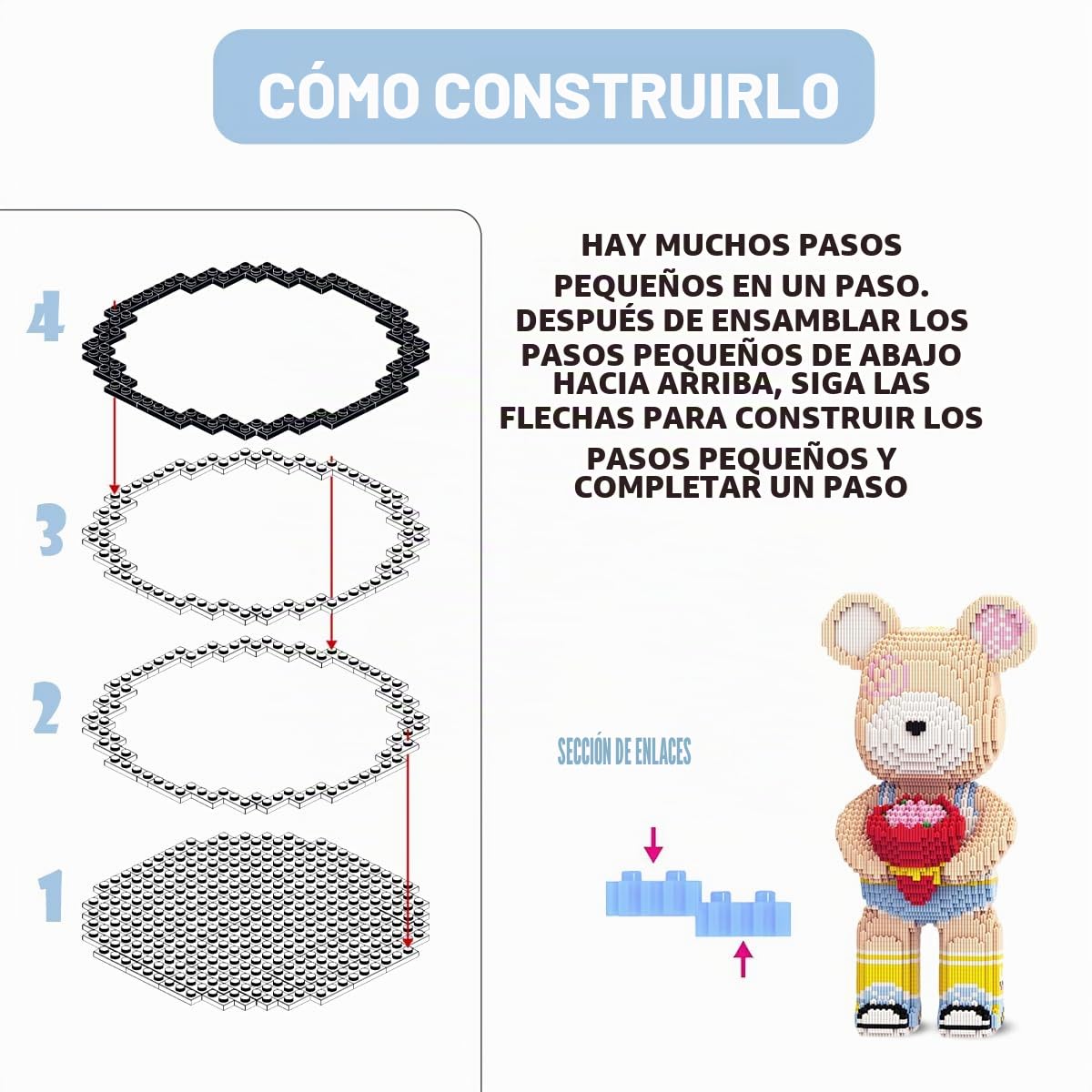 DAHONPA Oso de Rosa Animal Micro Bloques de Construcción para Adultos (5550 PIEZAS), Juego de Ladrillos de Oso Decoración Creativa para Hogar y Oficina, Regalo para Adultos y Niños