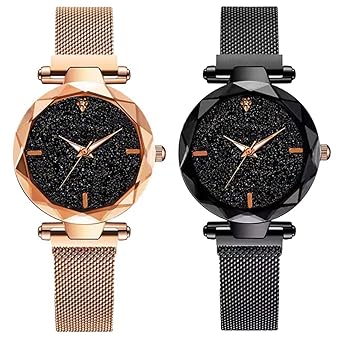 DAMIT Magnet Analogue Womens Watch(Black Dial Black Colored Strap)-MAG-BLACK-COPPER