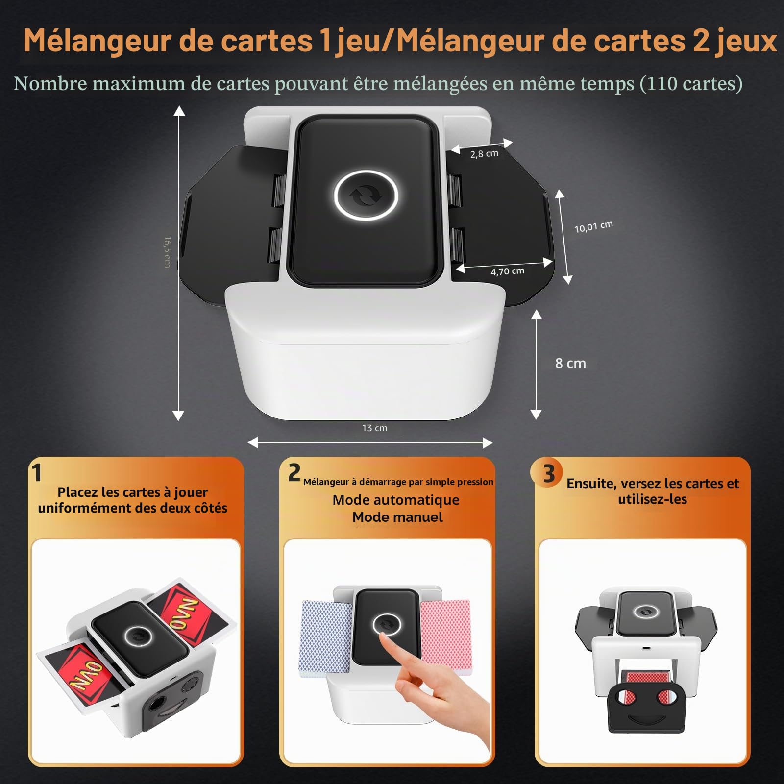 M5 - Mélangeur de cartes automatique rechargeable à 2 plateaux, batterie intégrée 2000 mAh, charge USB-C, mélangeur automatique intelligent portable pour UNO Poker Blackjack Skip-Bo Texas