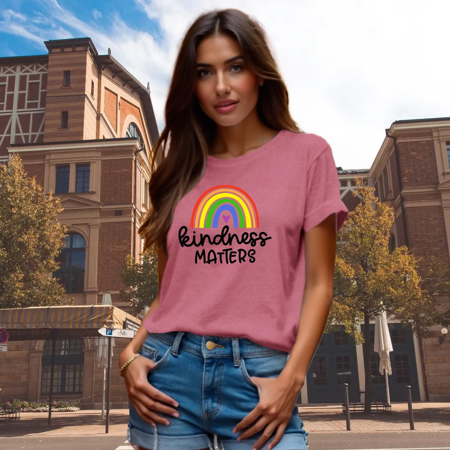 Be Kind Shirt for Women Kindness Matters T-Shirt Rainbow Heart Tee Tops - Image 4