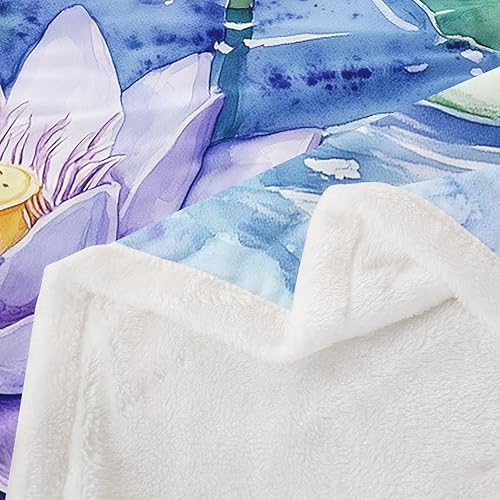 Miniatura 6 de Manfei Manta de flores de loto morado, manta de cama bohemia con libélula para niños, niñas, adultos, manta floral de acuarela para sofá, manta de