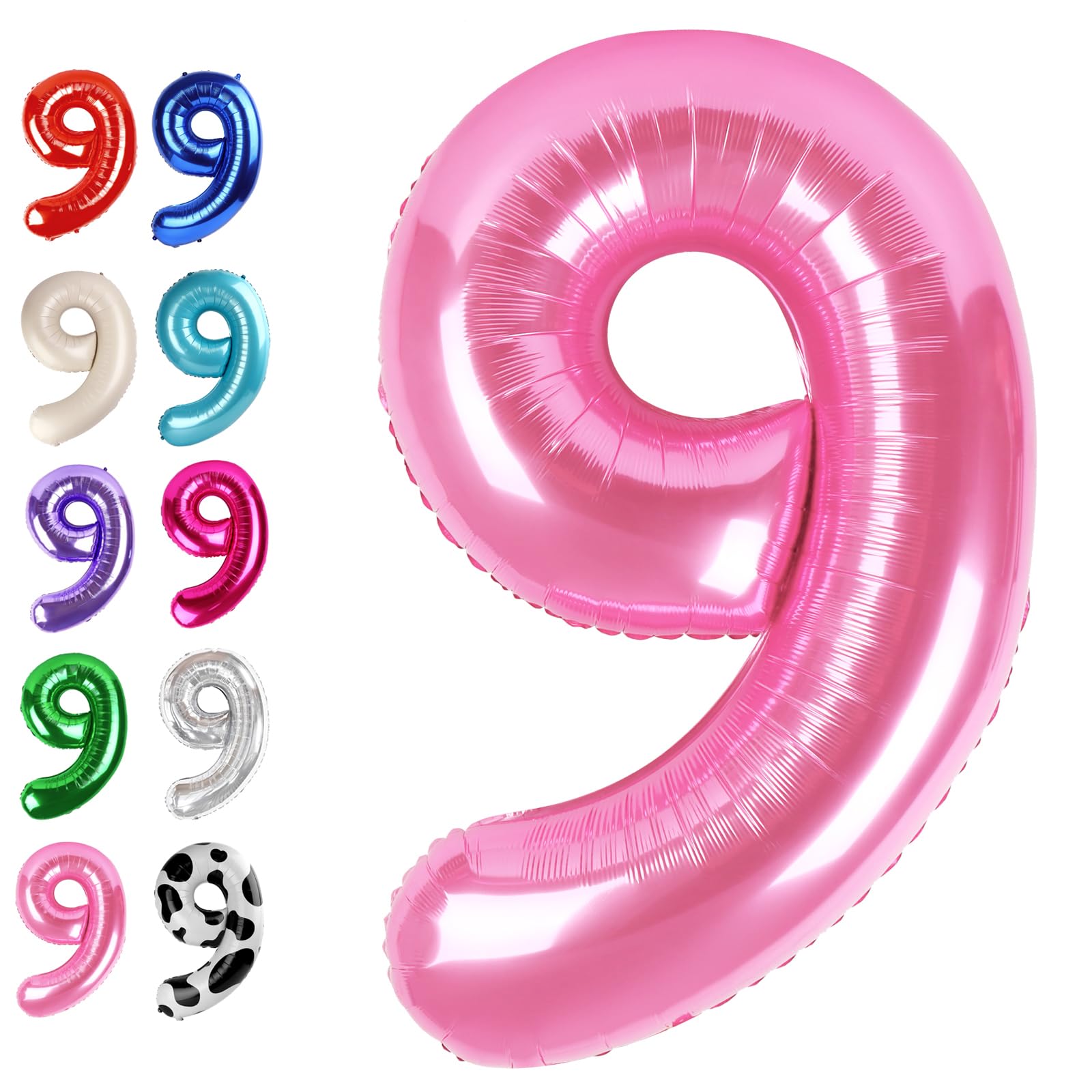 40 Inch Big Pink 9 Balloon Number, Jumbo Giant Happy 9th 19 29 39 49 99 Birthday Party Decorations, Large Nine Mylar Foil Anniversary Birthday Party
