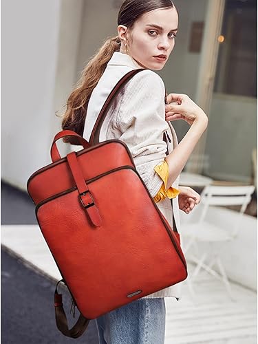 Miniatura 5 de CLUCI Mochila de cuero para mujer, mochila para laptop de 15.6 pulgadas, curtido vegetal, de grano completo, mochila para mujer, mochila de trabajo