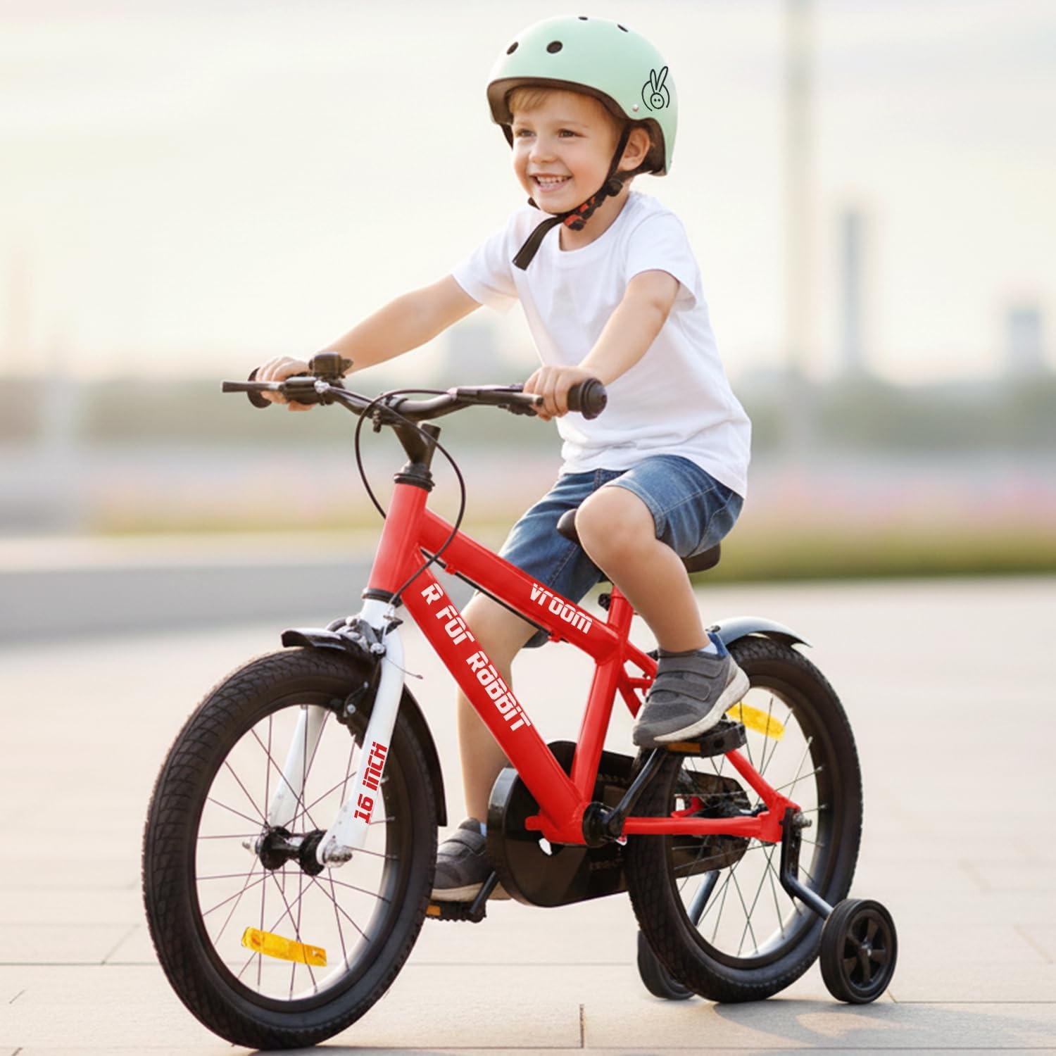 - Vroom Bicycle for Kids Cycle for 4 to 7 Years Boys & Girls 16T Inches | with Training Wheels| 90% Installed (Red)