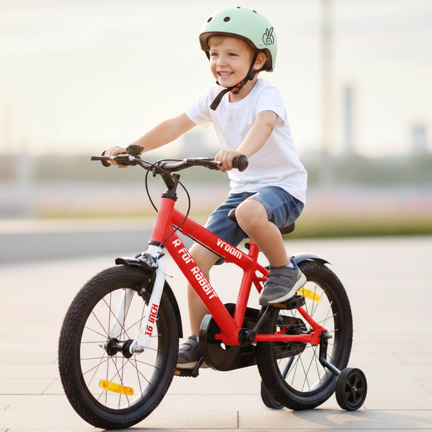 Vroom Bicycle for Kids Cycle for 4 to 7 Years Boys & Girls 16T Inches | with Training Wheels| 90% Installed (Red)