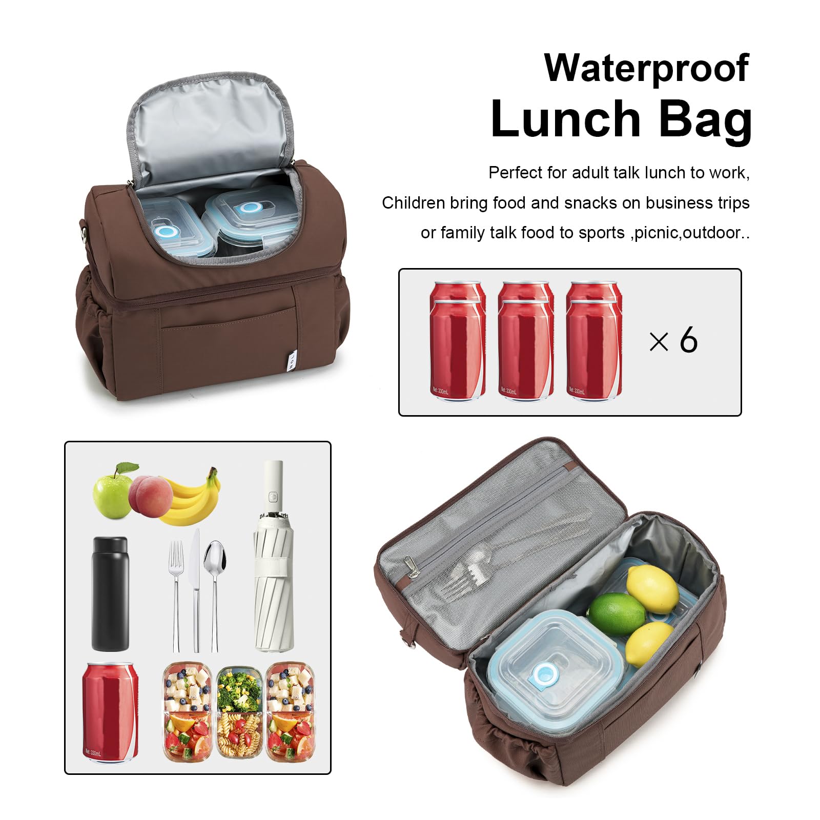 NOL Natural Organic Lifestyle Lunchbox für Erwachsene, isolierte Lunchtasche, große Doppel-Fächer, Lunch-Tasche, Kühler, leicht, Nylon, wasserdicht, Lunchbox für Arbeit, Picknick, Reisen, Outdoor,