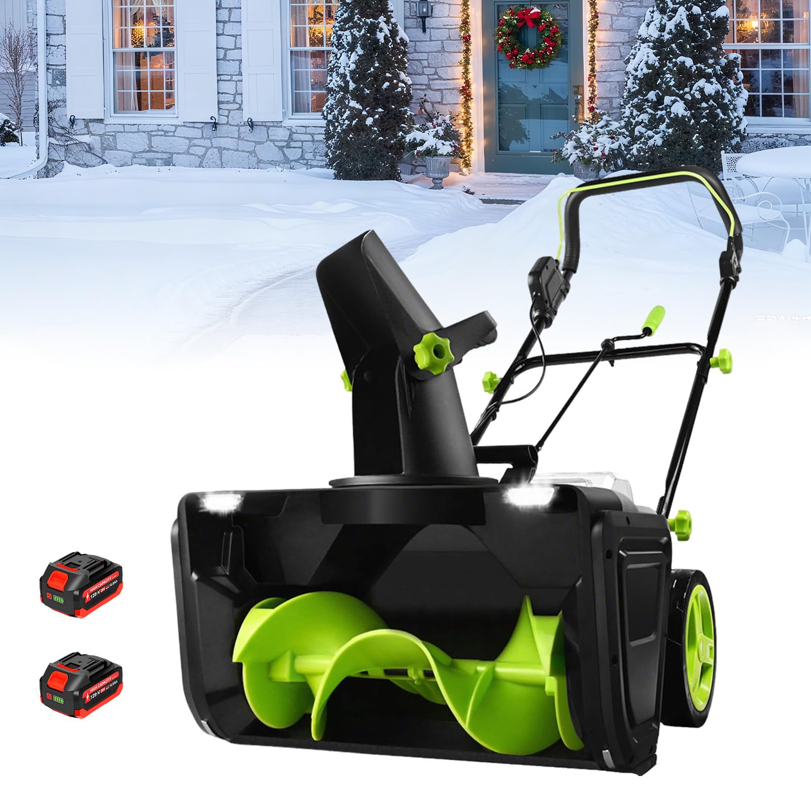 Rimozione Neve per Casa, Spazzaneve Ricaricabile 40V Batteria Litio, Rimuovi Neve Elettrico 3500W con Scarico Regolabile 180°, Luce LED e Design Leggero 2Batteries