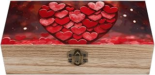 Hearts Love Keepsake Box Wooden Storage Box with Lid | 7.9 x 3.9 x 2.3 Inch Rustic Vintage Small Jewelry Box for Women, Solid Wood Gift Box Decorative Boxes for Home Decor & Gifts