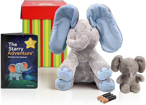 Miniatura 19 de Dimple Kaia Peek A Boo Elefante de juguete, animal de peluche interactivo con orejas móviles, animal de peluche musical para bebés y niños pequeños