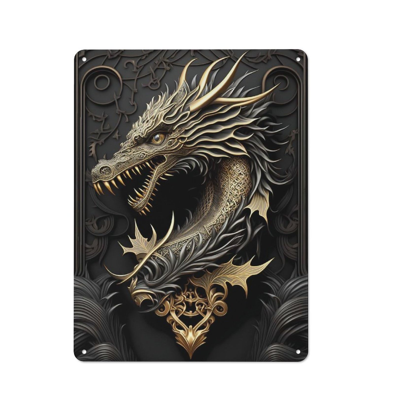 Junmoney Style-24 Tin Wall Plaque 40X30cm With Emperor Dragon Art Deco For Home Office Or Studio, For Garage, Workshop And Man Cave Decoration