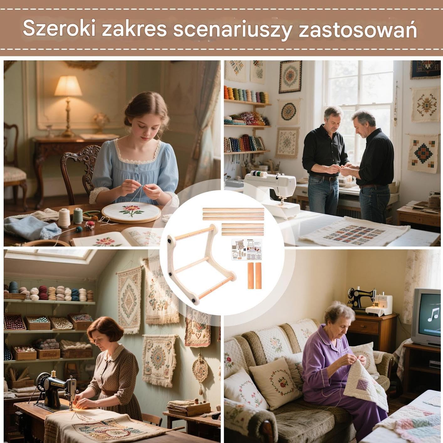 Uchwyt Do Tamborka Regulowana Drewniana Podstawa Do Ekspozycji Haftu | Ramka Hafciarska Typu Scroll Wzory Hafciarskie Przenośny Ekspozytor Szycia Punch Needle Drewniany Do Pikowania I Rękodzieła