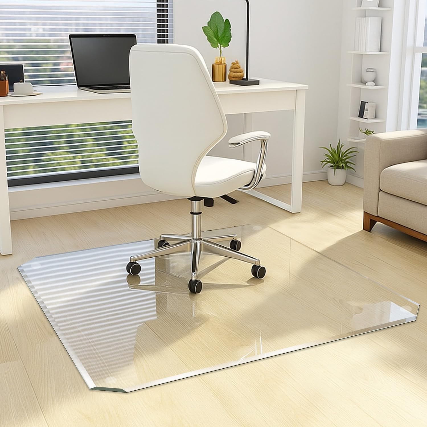 VASUHOME 46x55 Patented Beveled Edge Tempered Glass Chair Mat Heavy-Duty Office Floor Mat for Hardwood Carpet 1 5