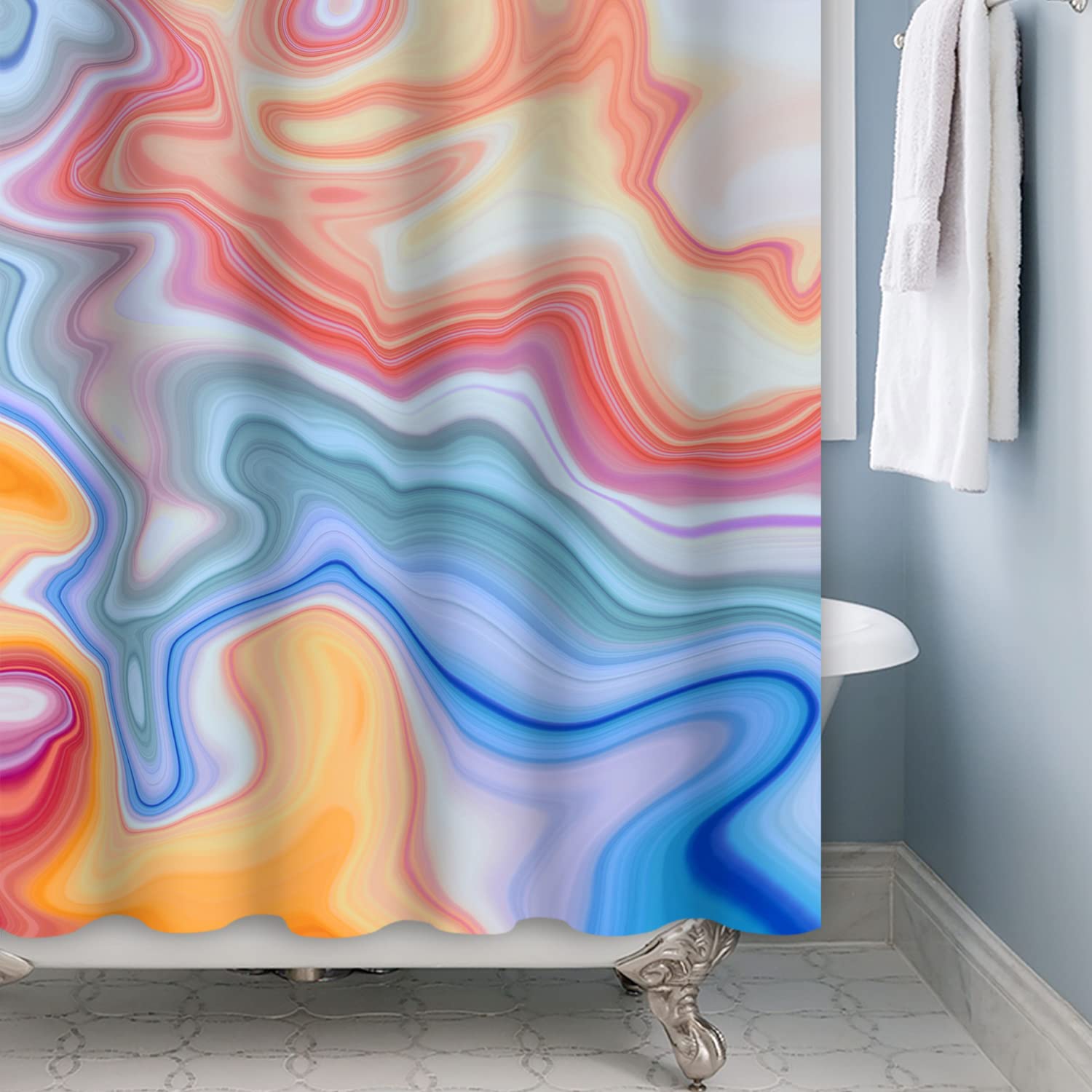 RosieLily Tenda Doccia In Marmo Ombré 183x183 Cm – Color Foglia Di Tè E Arancione, Set Con 12 Ganci, In Poliestere Impermeabile