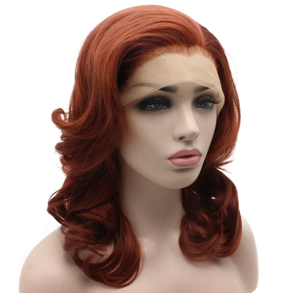 iwonawig Iewig Wine Red Lace Front Wig Shoulder Length Synthetic Hair Half Hand Tied Burgundy Red Wig