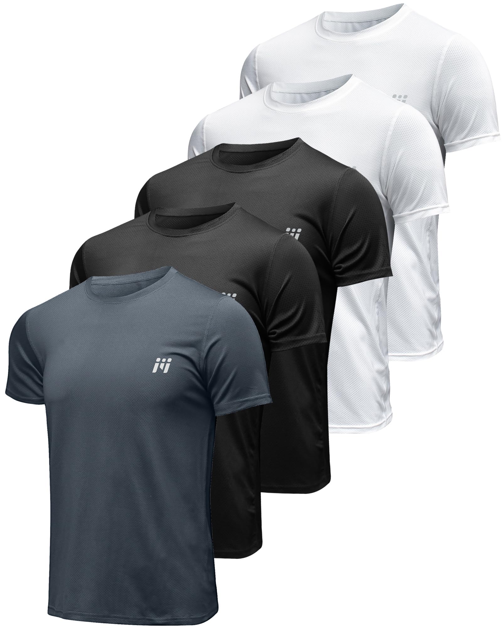 MEETYOO 5 Pack Camiseta Deportiva para Hombre Running y Entrenamiento Camiseta Técnica Hombre Gimnasio con Tejido Transpirable de Secado Rápido