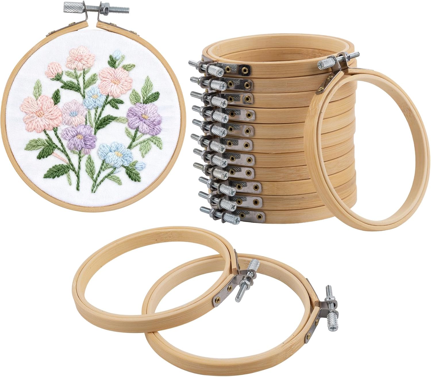 Framendino, 48 Pack 4 Inch Embroidery Hoop Bulk Wood Circle Cross Stitch for Sewing Craft Home Decoration