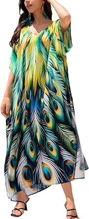 IMAGEKOPE Kaftan Dresses for Women Plus Size Bathing Suit Cover up Vneck Batwing Dress Loose fit Moroccan Caftan mumu Dresses