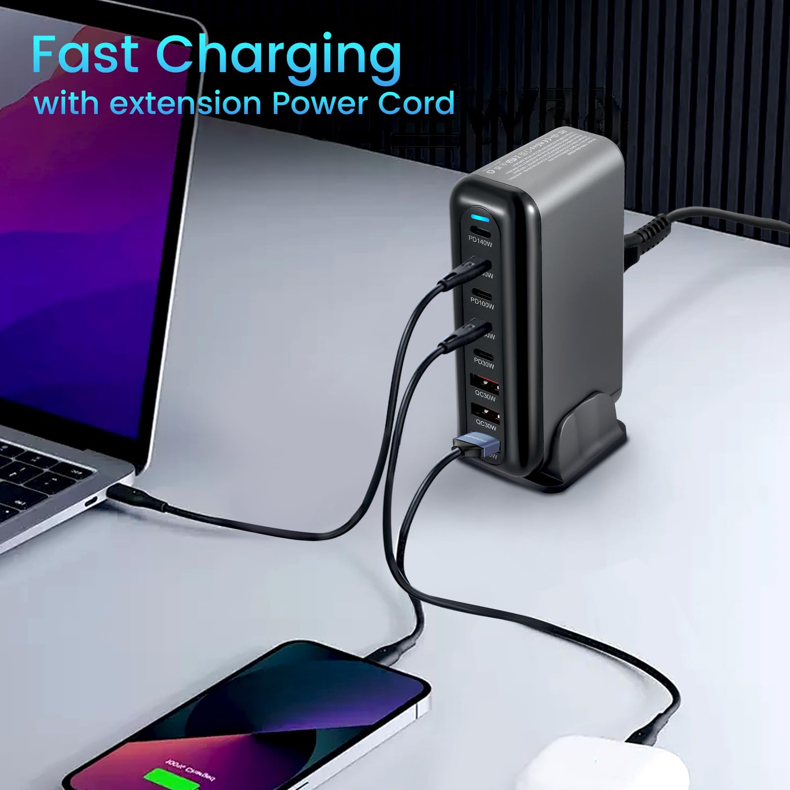 600W Caricatore USB Multiplo, 8 Porte Stazione di Ricarica Veloce Caricabatterie USB C PD PPS 140W Alimentazione Rapido per Laptop Telefono Cellulare