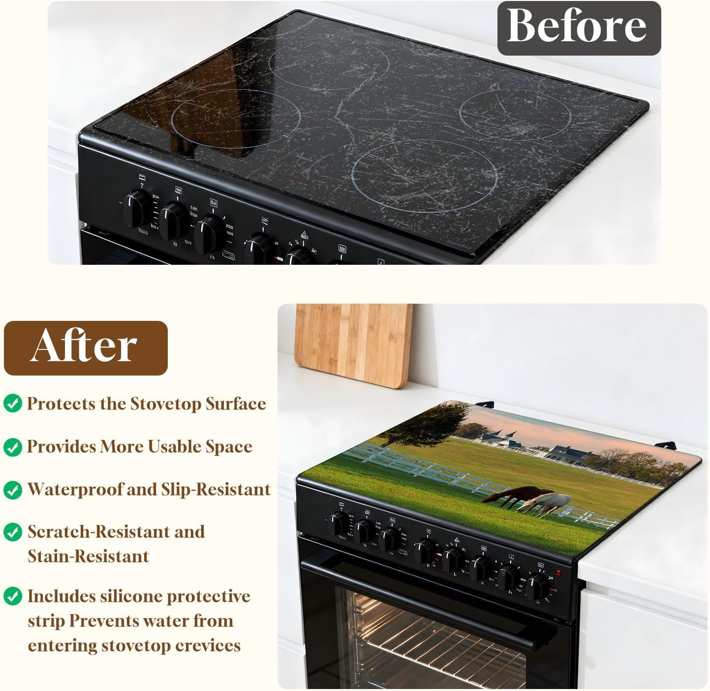 Stove Top Covers for Electric Stove Horses Farm Glass Cooktop Burner Covers Heat Resistant Protector Kitchen Decor Keep Stove Clean 28''x20''