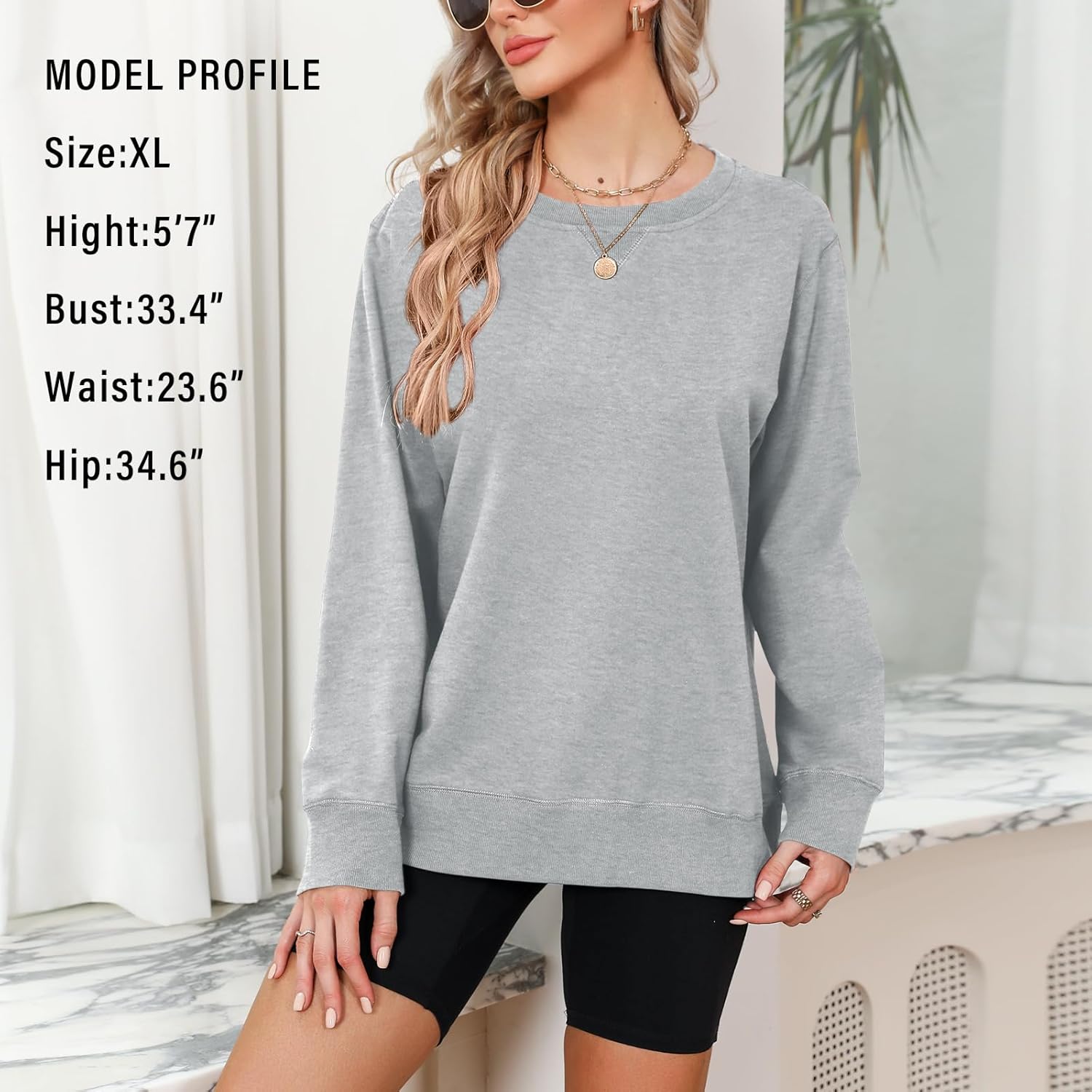 Elesomo Womens Sweatshirts Cotton Crew Neck Casual Long Sleeve Pullover Tops - Image 4