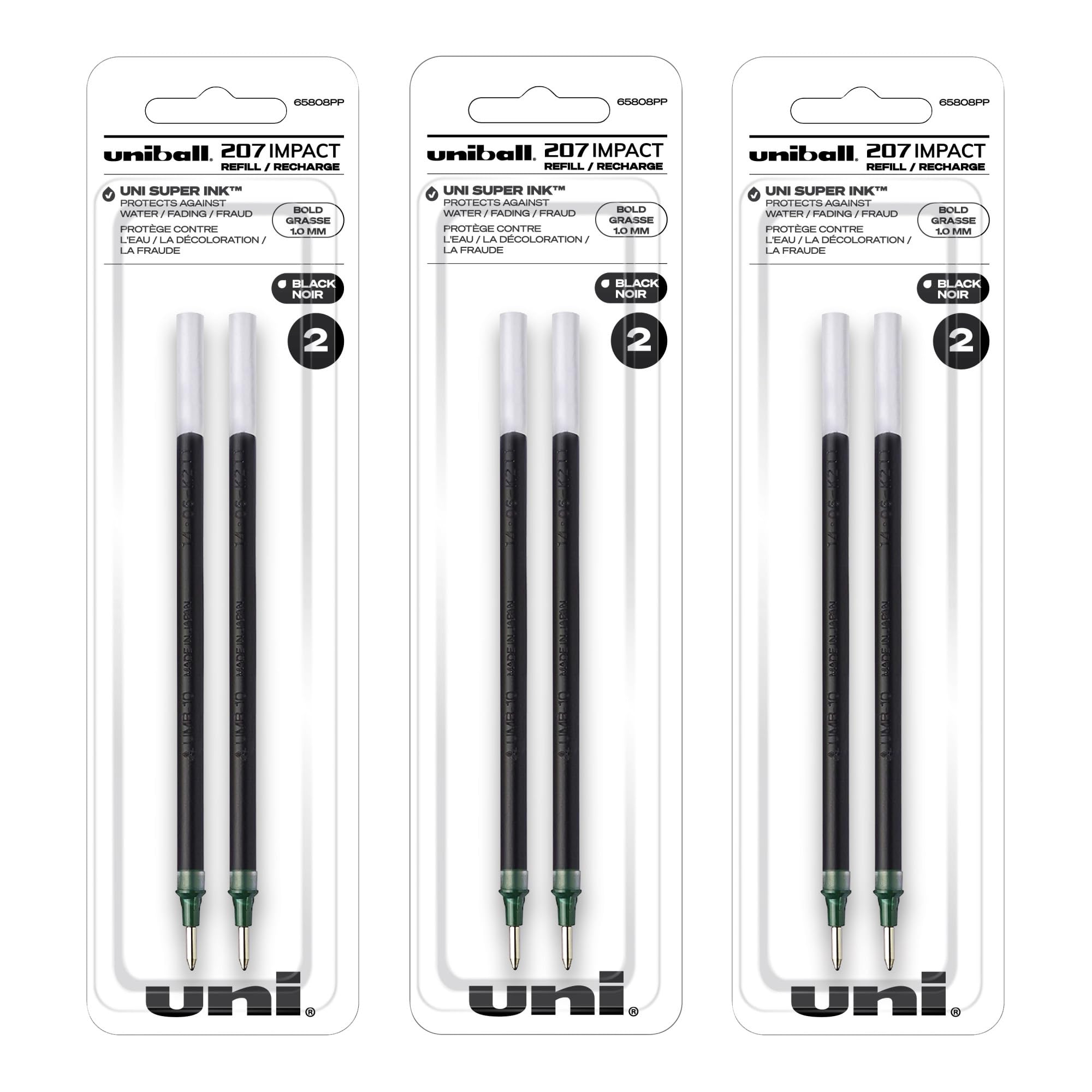 Uniball 207 Ersatzminen für Schlagstifte, 1,0 mm dicke Spitze, schwarze Tinte, 6 Ersatzminen