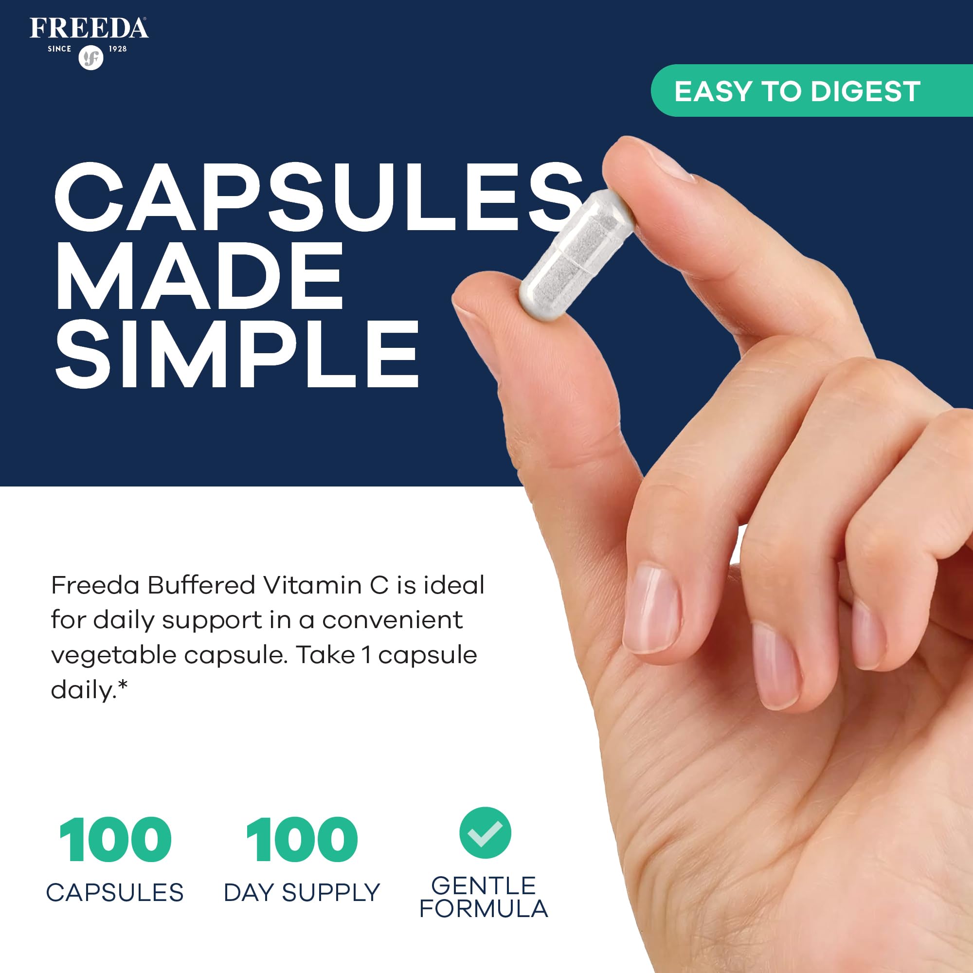 FREEDA Buffered Vitamin C 500mg for Immune Support – 100 Capsules — Amazon image 3