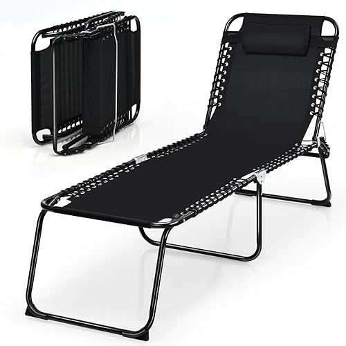 Goplus Sillón de playa, tumbona plegable con almohada desmontable y respaldo ajustable de 4 niveles y reposapiés de 2 niveles, silla de baño para Goplus Sillón de playa, tumbona plegable con almohada desmontable y respaldo ajustable de 4 niveles y reposapiés de 2 niveles, silla de baño para