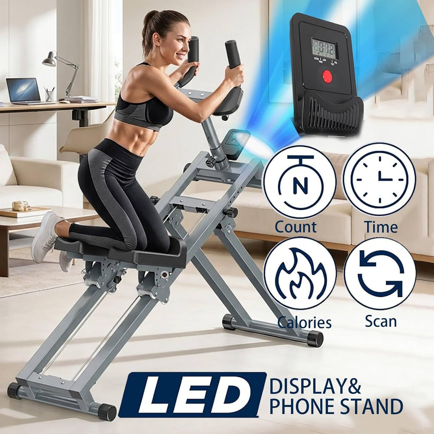 3 in 1 Spine Twist And Stretch Trainer & AB Machine Foldable Crawling Exercise Machine with LCD Display Monitor, Step Range Climber Machine with Adjustable Slope Home Gym Equipment for Women Men