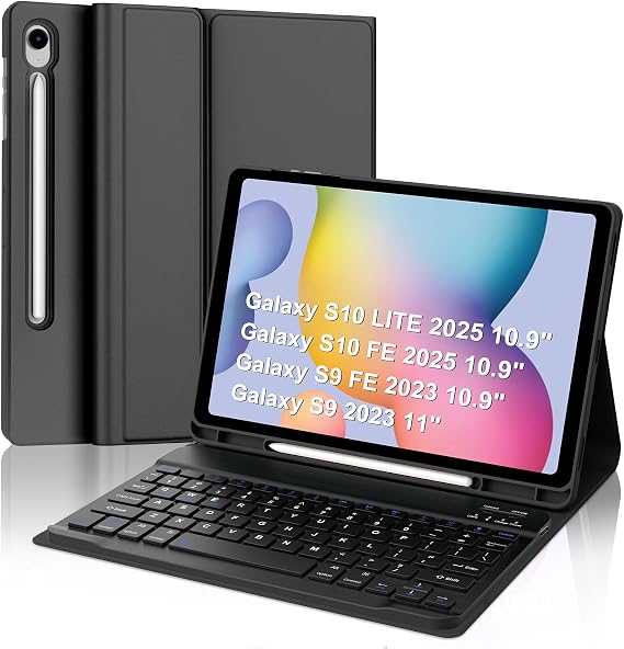 for Samsung Galaxy Tab S10 Lite/ S10 FE/ S9 FE 5G 10.9 Inch/Tab S9 11 Inch Keyboard Case, Slim Stand Cover Magnetic Detachable Wireless Bluetooth Keyboard with S Pen Holder, Black
