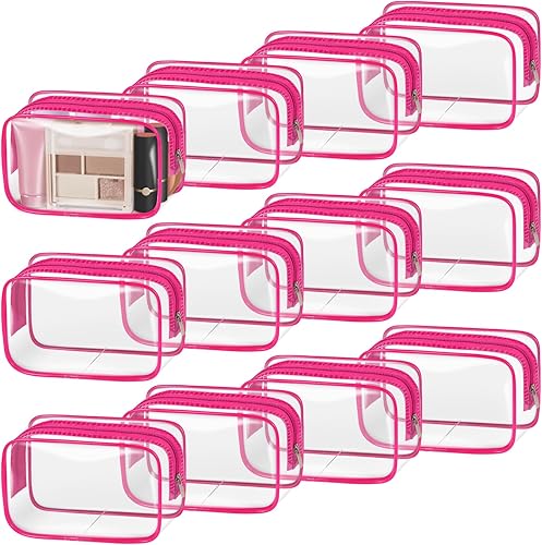 Miniatura 11 de TISRATOK 12 bolsas de maquillaje transparentes para mujer con cremallera, bolsa de aseo aprobada por la TSA, bolsa de cosméticos a granel para Blanco