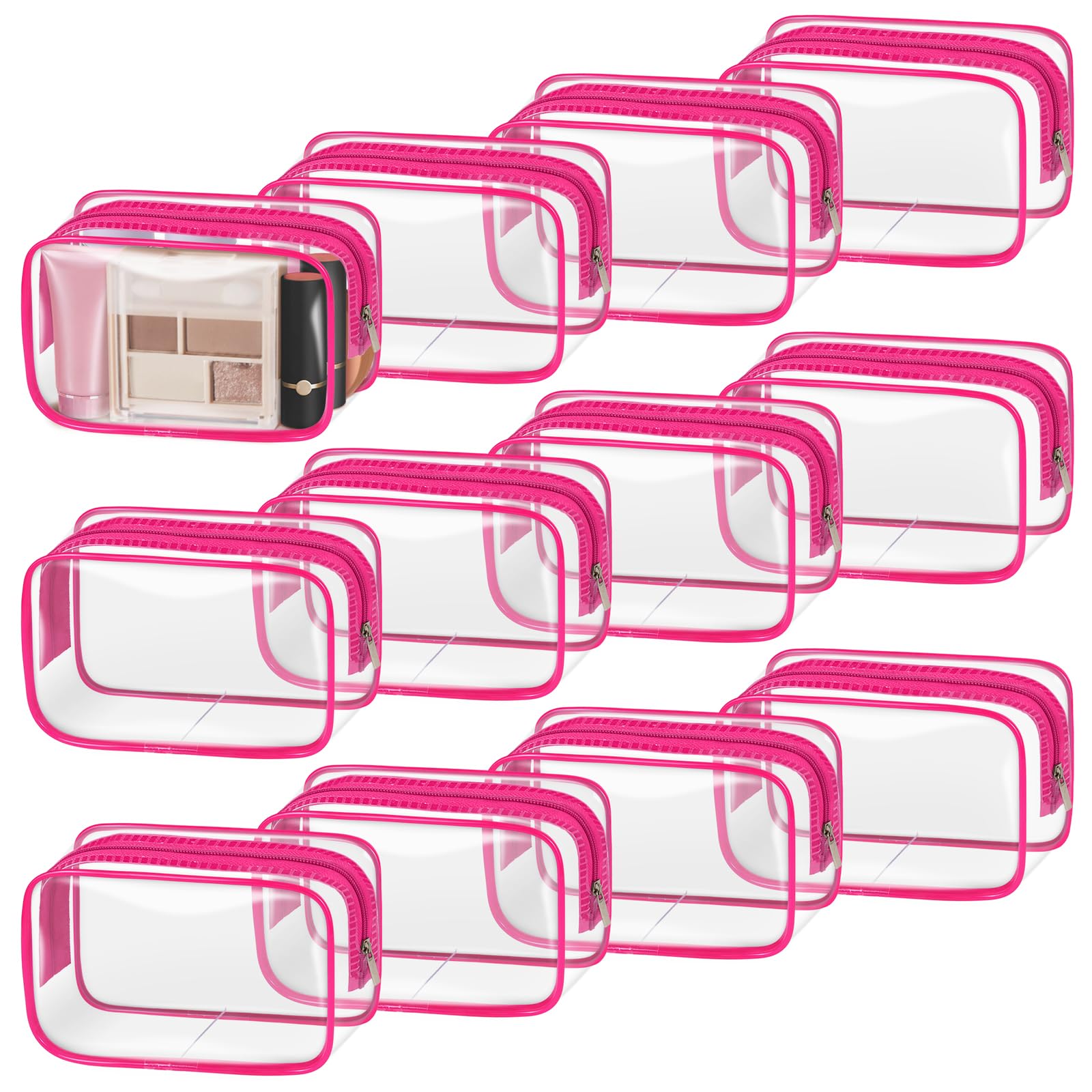 TISRATOK 12 PCS Clear Makeup Bags with Zipper, TSA Approved Toiletry Pouch
