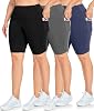 NEW YOUNG 3 Pack Plus Size Biker Shorts with Pockets for Women-High Waisted 8 Yoga Pants Workout Shorts