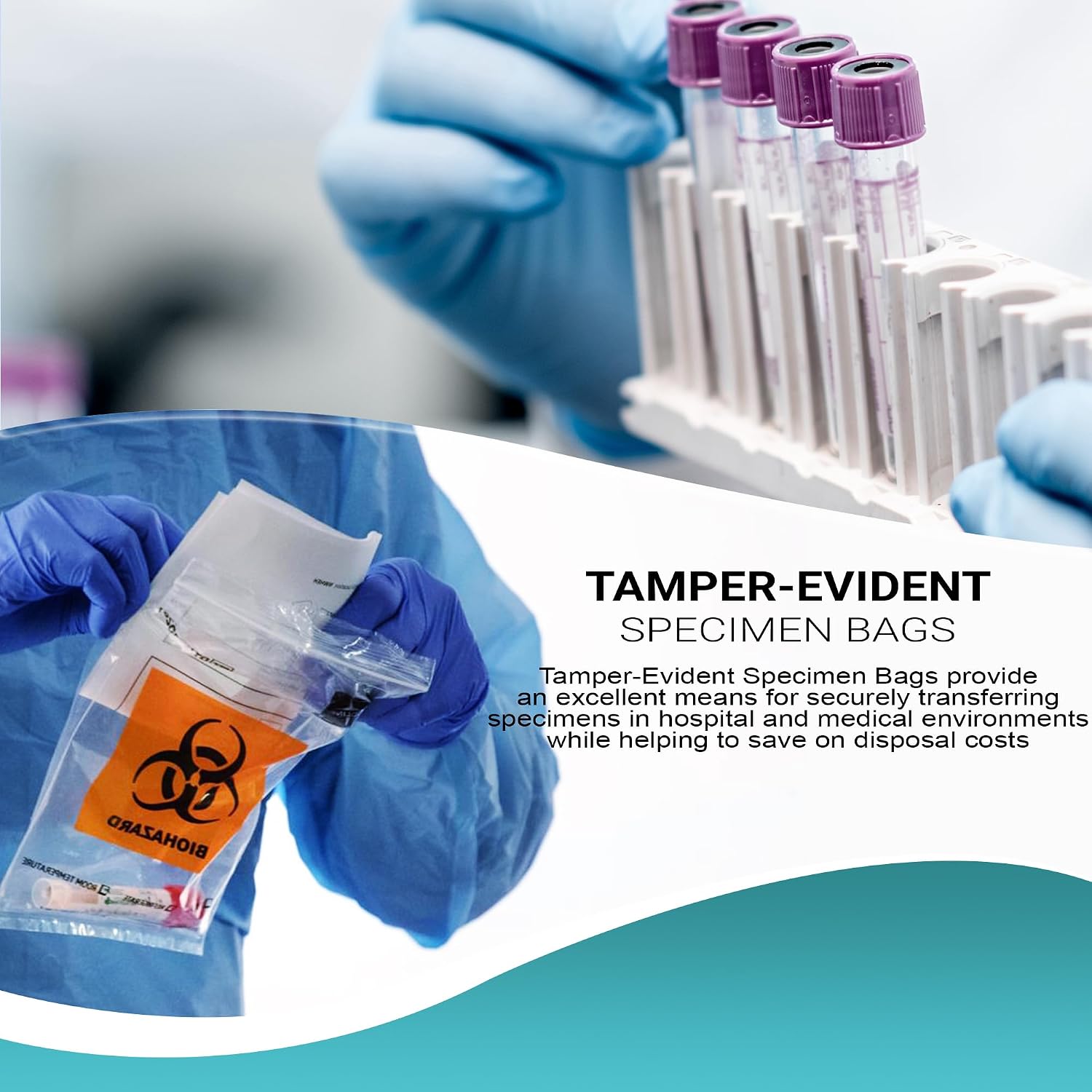 APQ Pack of 1000 Tamper-Evident Specimen Bags Clear 6 x 10. Polyethylene Bags with Absorbent Pad 6x10. Pull Tab Adhesive Closure 1.80 mil Thick. Removable Biohazard Symbol. Ideal for Health Needs