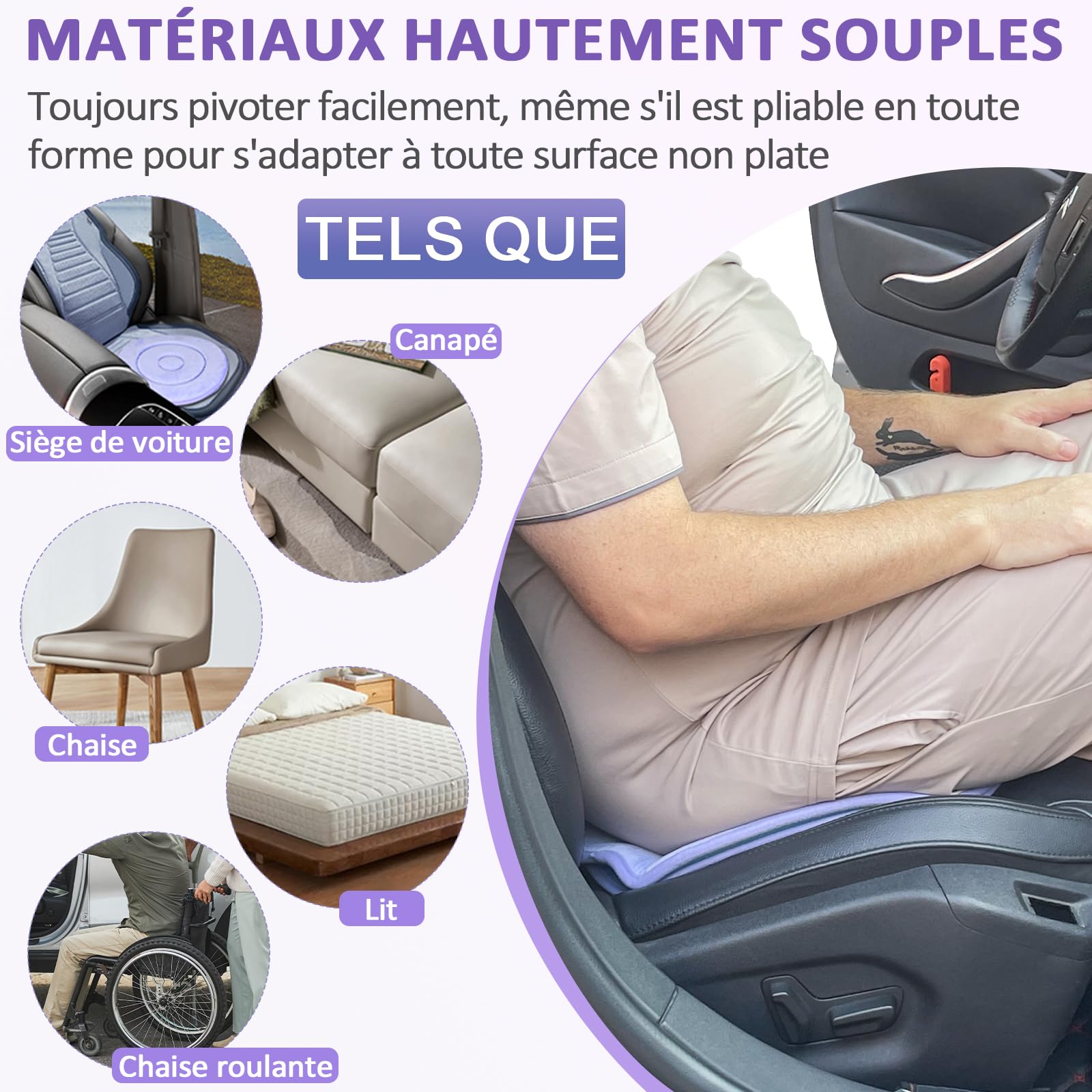 Assise Pivotante Ehucon 360 Degrés pour Personnes Âgées, Femmes Enceintes, Personnes Handicapées, Facilitant le Transfert du Lit au Fauteuil Roulant ou à une Chaise (Violet, 50cm)