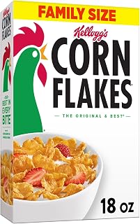 Kellogg's Corn Flakes Original Cereal, 18oz Family Size Box - Healthy Fat-Free Breakfast for Kids & Adults, Vitamin-Rich