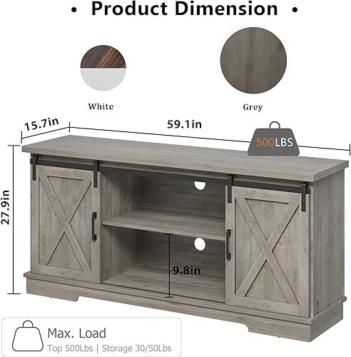 Miniatura 2 de IDEALHOUSE Soporte de TV estilo granja para televisores de 65 pulgadas, centro de entretenimiento con almacenamiento y puertas corredizas de