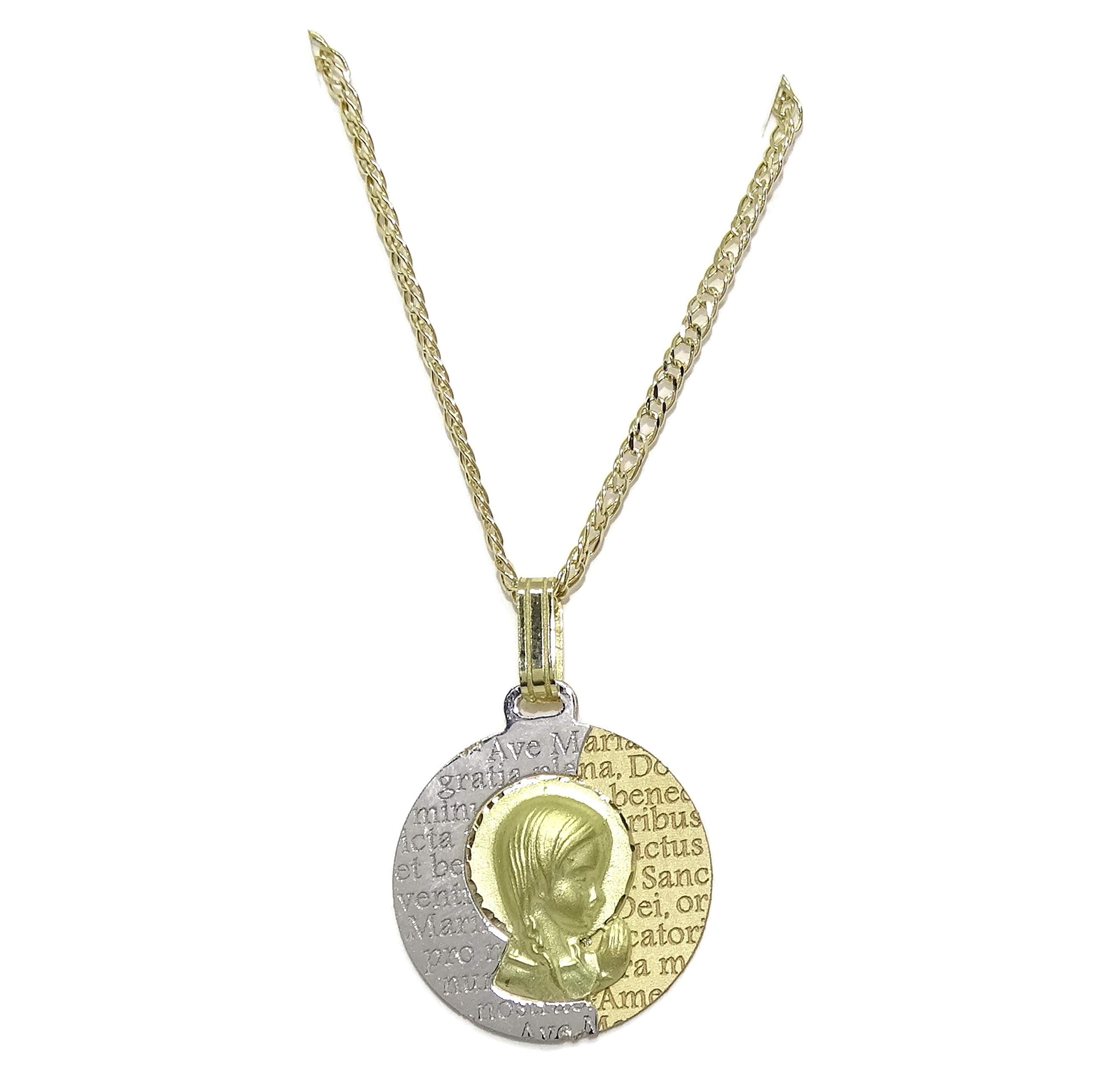 Never Say Never Medalla para comunión de oro bicolor de 18ktes con cadena doble hilo 45cm. 18mm de diámetro la medalla