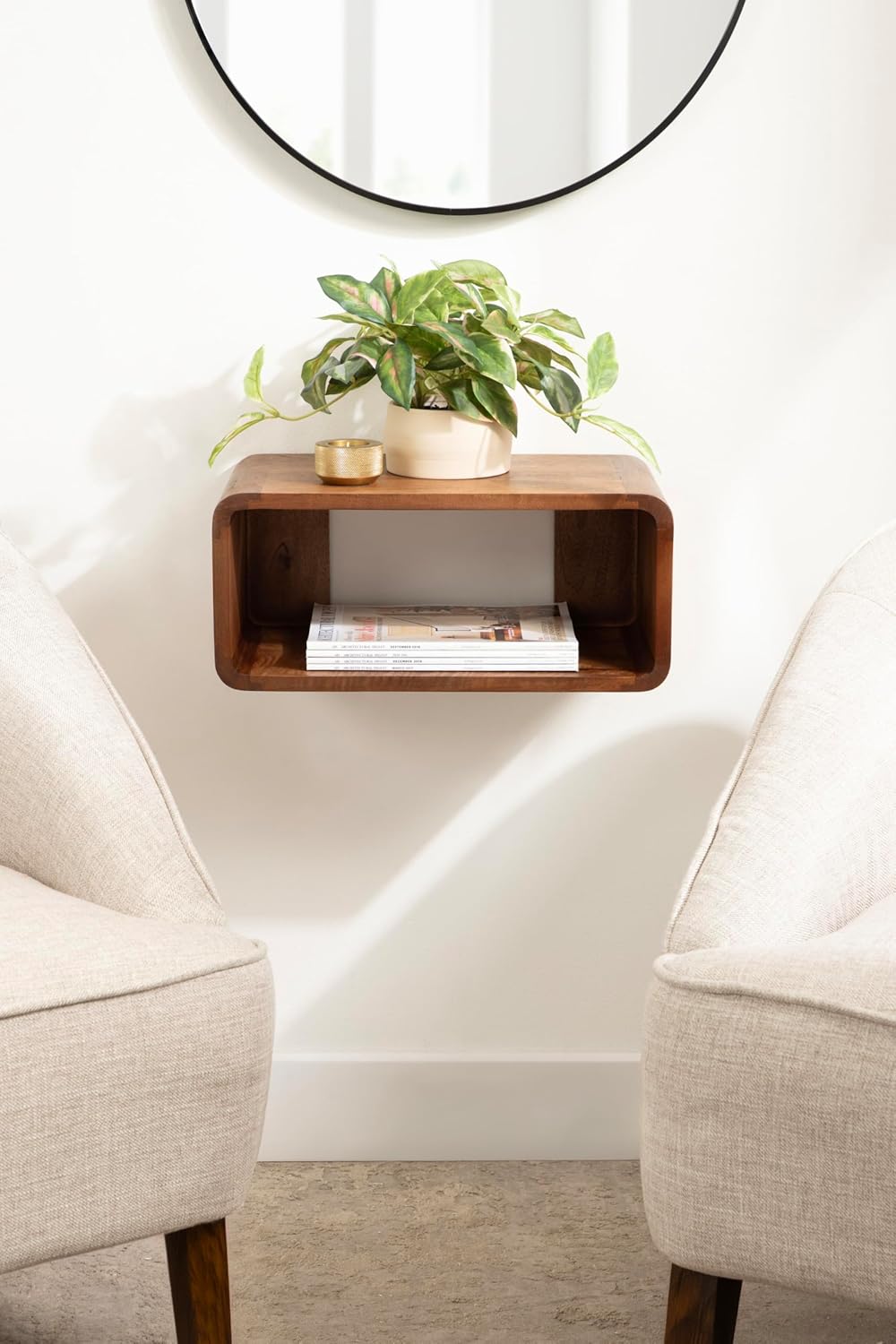 Kate and Laurel Deguara Modern Wood Floating Side Table; 18 x 10 x 8; Walnut Brown; Contemporary Wooden Floating Nightstand for Use as Bedside Table; Living Room End Table; or Over Toilet Shelf