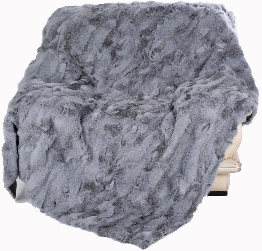 CXFUR Home Decor Patchwork Rabbit Fur Area Shaggy Rug, Grey,150x200cm