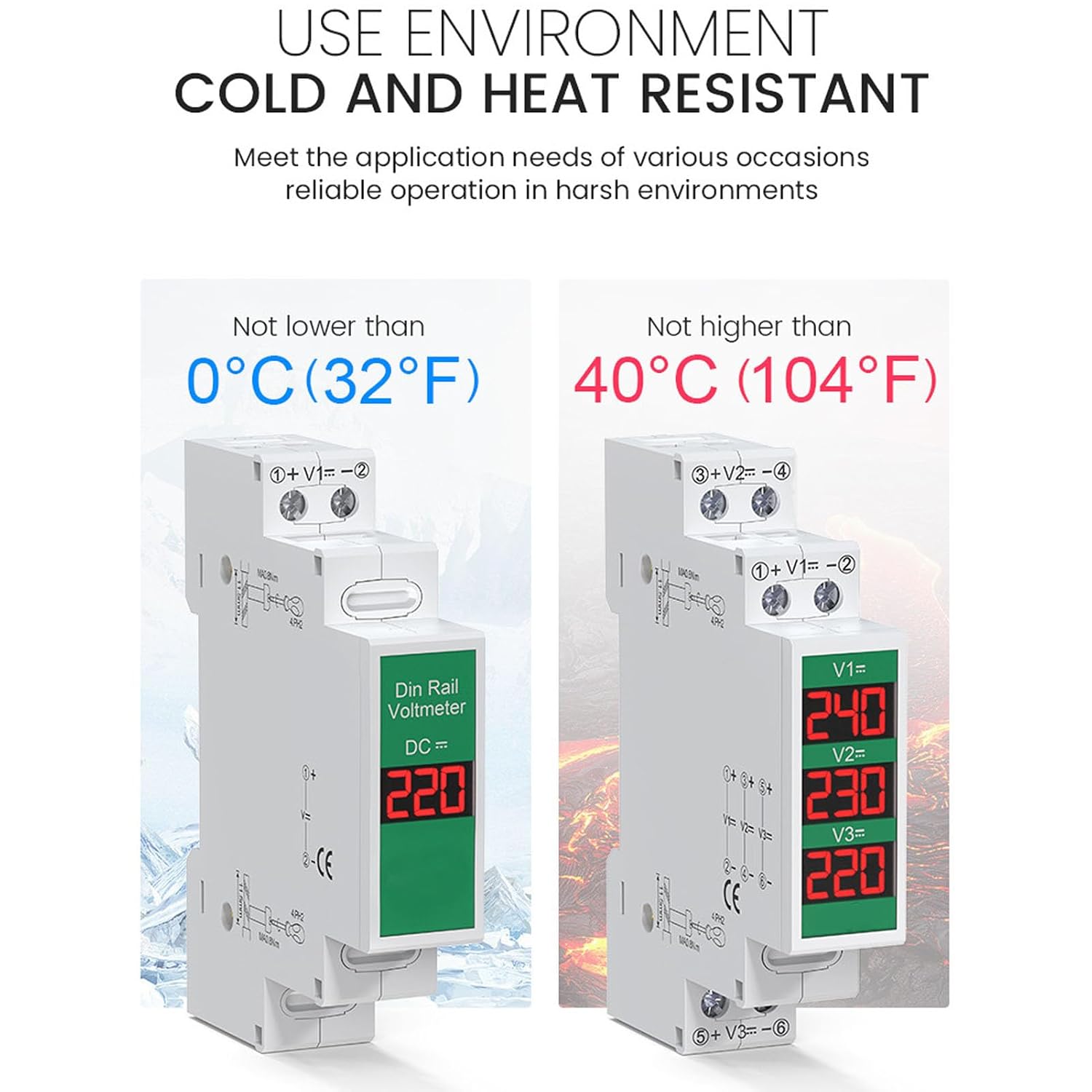 DIN Rail Voltmeter Voltage Meter, DC 11V to 310V LCD Digital Display Din Rail Mount Voltage Meter and User Manual